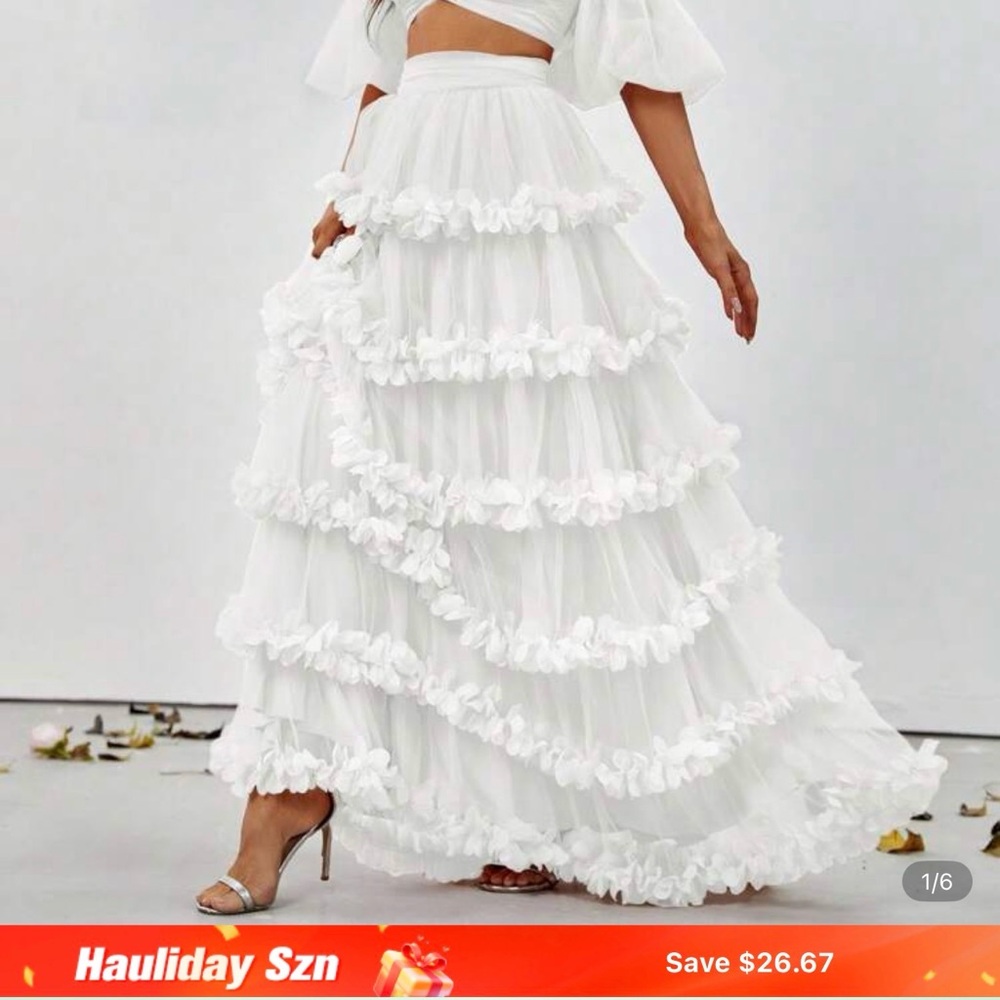 SHEIN White Ruffled Maxi Dress